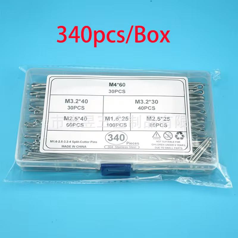 150/230/340PCS Stainless Steel Cotter Pin Kit,304 Stainless Steel Split Pin Assortment Kit +Box Whistle Hairpin U-pin