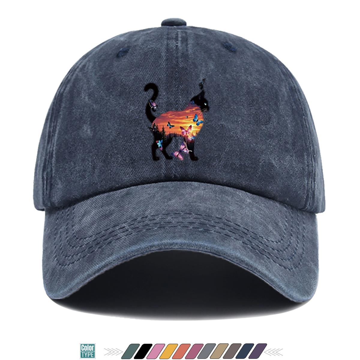 pc Unisex Adjustable Baseball Cap with Black Cat Silhouette Butterfly Sunset Forest Print Lightweight Breathable Suitable f 1pc