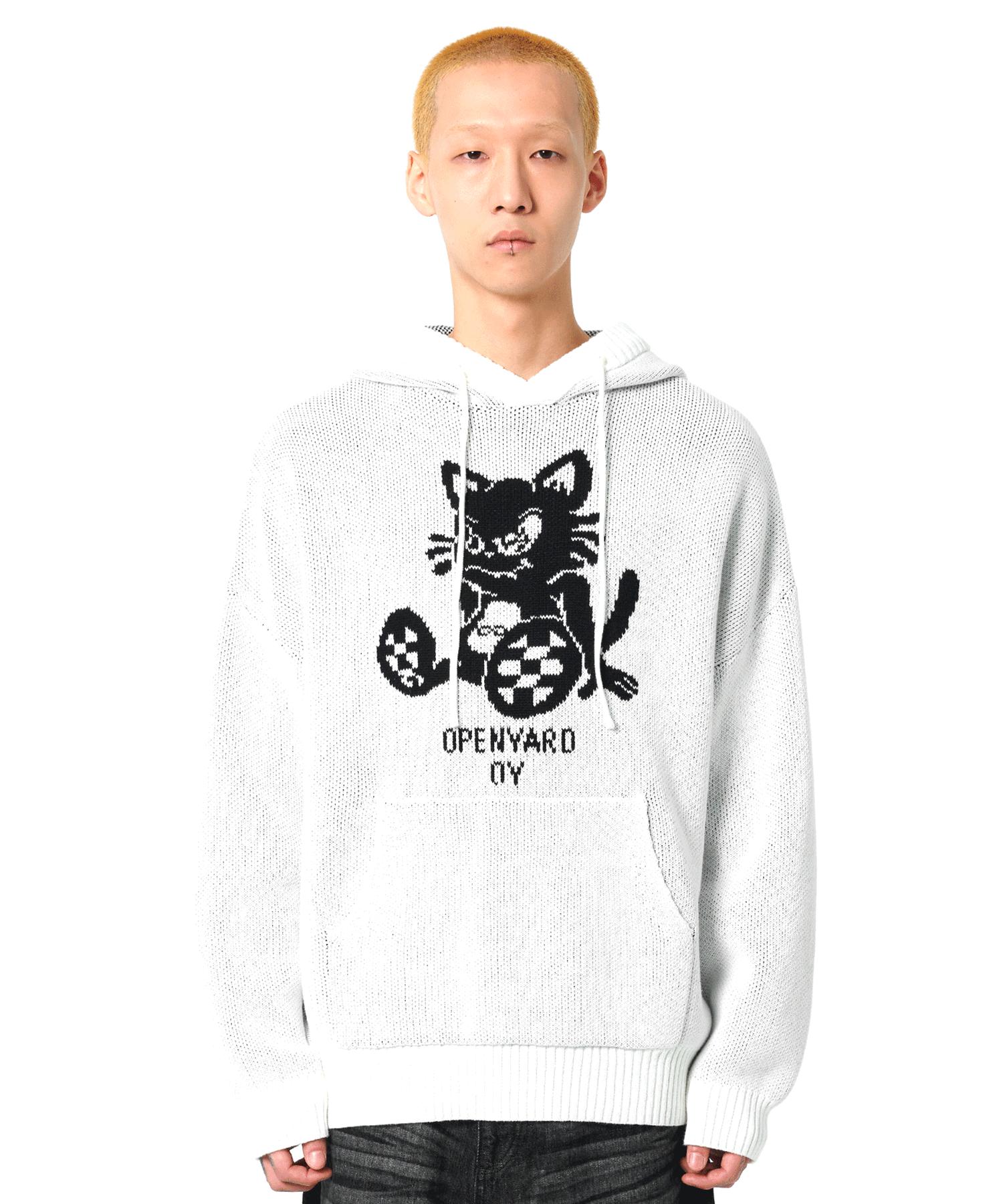 Oy Black Cat Knit Hoodie-White White/2 Size
