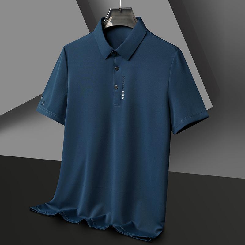 Summer Men's Short-sleeved Lapel POLO Shirt, Fashionable Solid Color Small Waffle Middle-aged Men's Casual Printed Dad Shirt