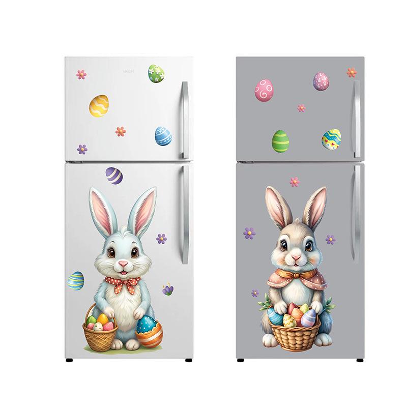 Easter Bunny Egg Flower Window Sticker Static Cling Glass Decal Cute Rabbit Holiday Decor Kids Room Refrigerator Sticker
