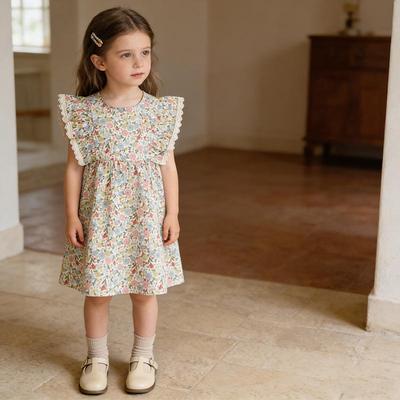Mädchen Sommerkleid mit Blumenmuster, Puffärmeln und ohne Ärmel - Stilvoller Rock für Baby-Mädchen