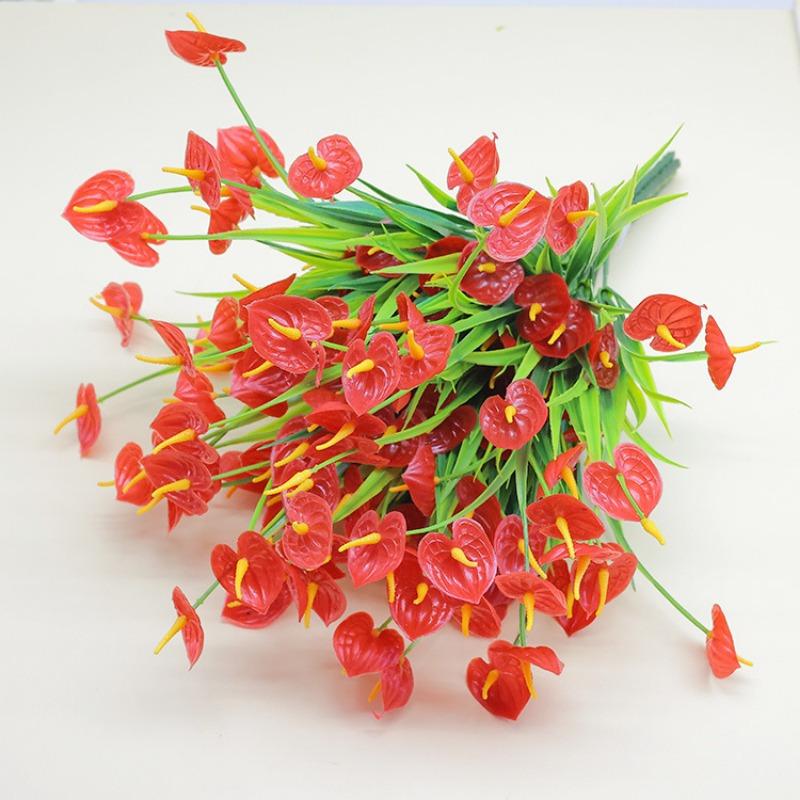 2pcs Artificial Flowers Plastic Fake Bouquets Dining Table Indoor Desktop Ornaments Home Decor Wedding Party Table Centerpiece