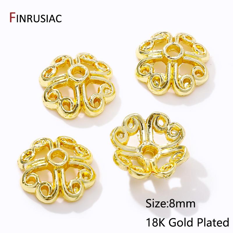 Wholesale Trendy Hollow Flower Beads End Caps,14K/18K Gold Plated Brass Bead Caps For DIY Bracelet Necklace Making Accessories