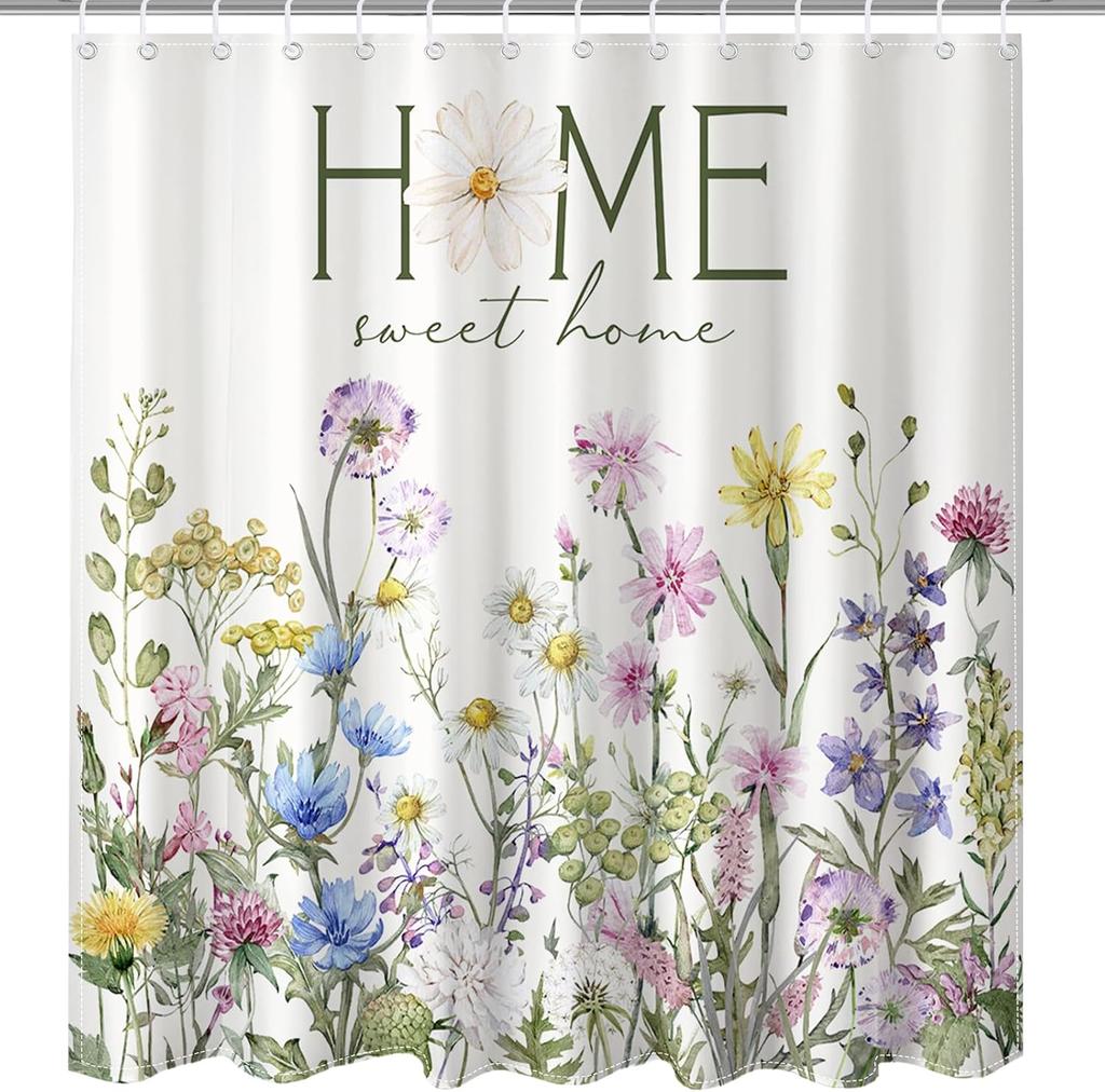 Boho Kwiatowa Zasłona Prysznicowa do Łazienki, Vintage Farmhouse Dzikie Kwiaty Zasłona Prysznicowa do Kwiatowego Wystroju Łazienki Wodoodporna
