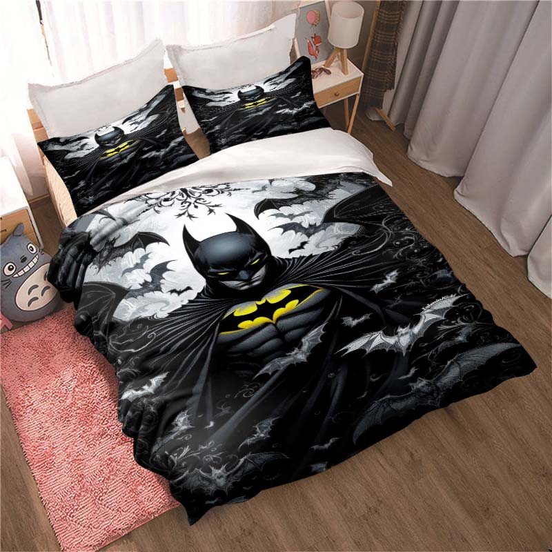 3D Printed Batman Cartoon Pattern Bedding and Duvet Cover Set, Soft and Warm Dormitory Bedding Set