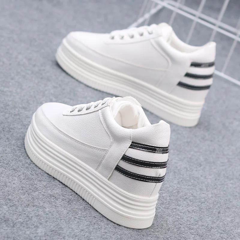 Fashion 8CM Genuine Leather Women Sneakers Autumn  Vulcanized Shoes Fashion Ladies Sports Casual Little White Shoe Cowhide