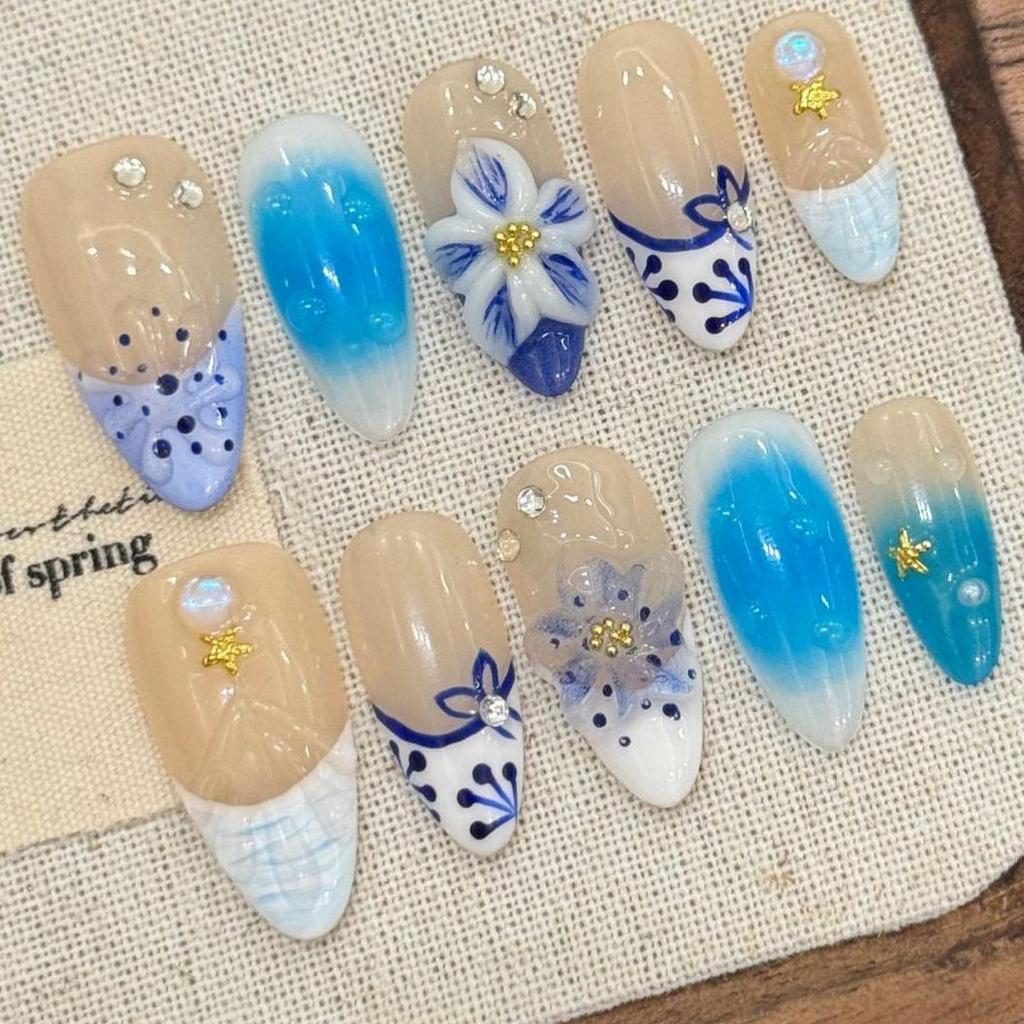 10pcs Hand Painted Gel Press Nails Beautiful Luxury Customized Design Handmade Press On Nails