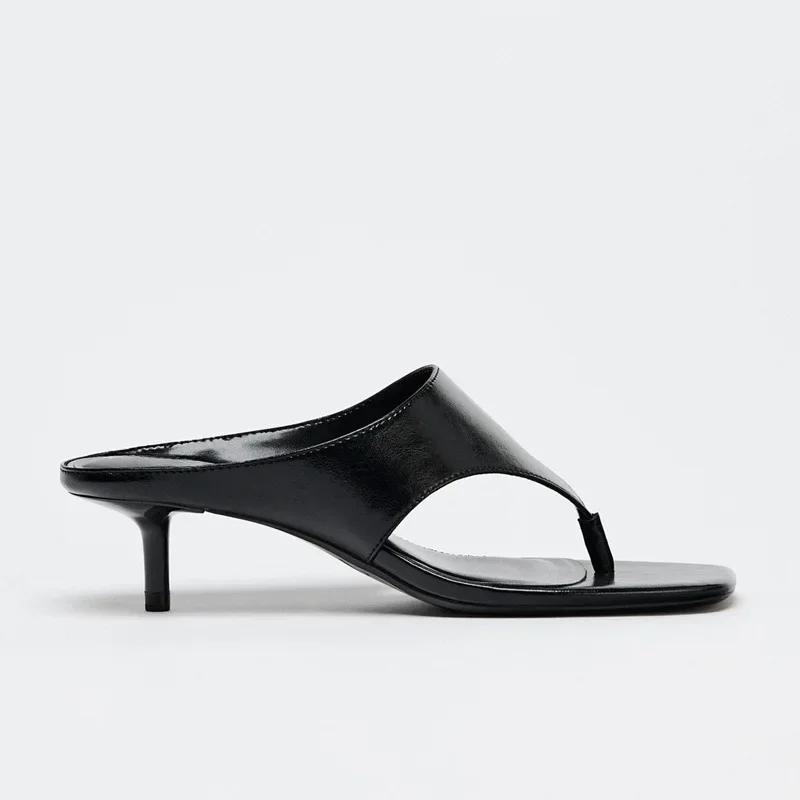 Summer High Heel Split Toe Slippers for Women Comfort Flip Flops Slides Sandals Fashion Square Toe Non Slip Beach Designer Shoes