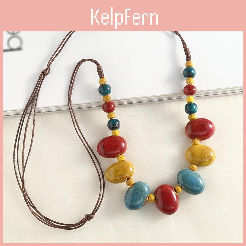 Style Handmade Bohemian Vintage Colorful Adjustable Length Ceramic Long Necklace For Women