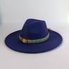 Felt Hat with Vintage Leather Belt, Fashionable European and American Jazz, Classic Church Style, Wide Brim, 9.5cm