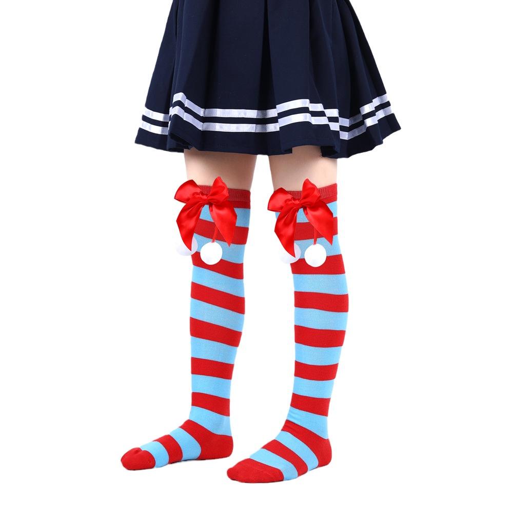 Cute Butterfly Bow Christmas Socks For Girls Long Tube Polyester Fabric