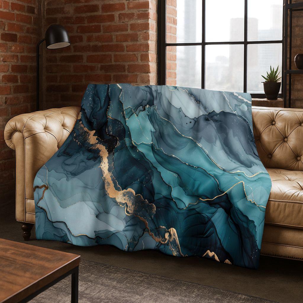 Luxurious Black Green Gold Marble Colorful Stone Texture Art Flannel Blanket,Cozy Soft Throw Blanket for Home Bedroom Bed Sofa