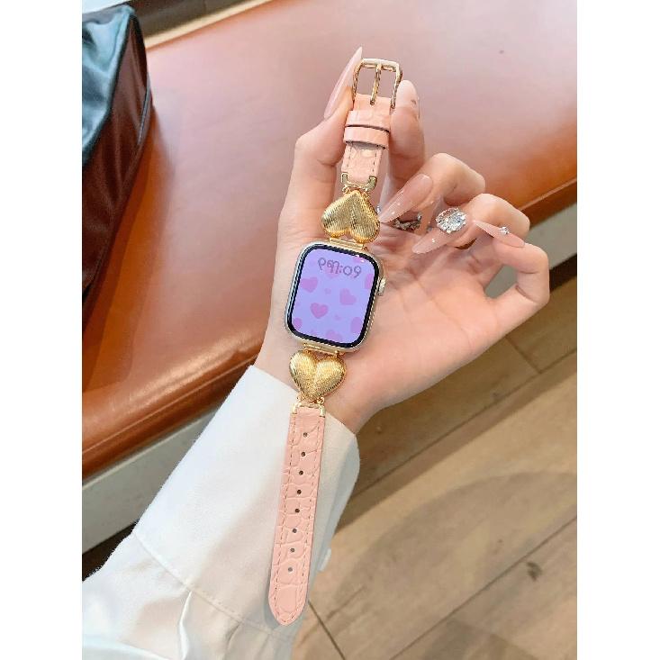 

Retro heart-shaped leather Strap For Apple Watch band women 40mm 41mm 38mm 42mm 44mm 45mm 46mm starp 38mm40mm41mm розовый