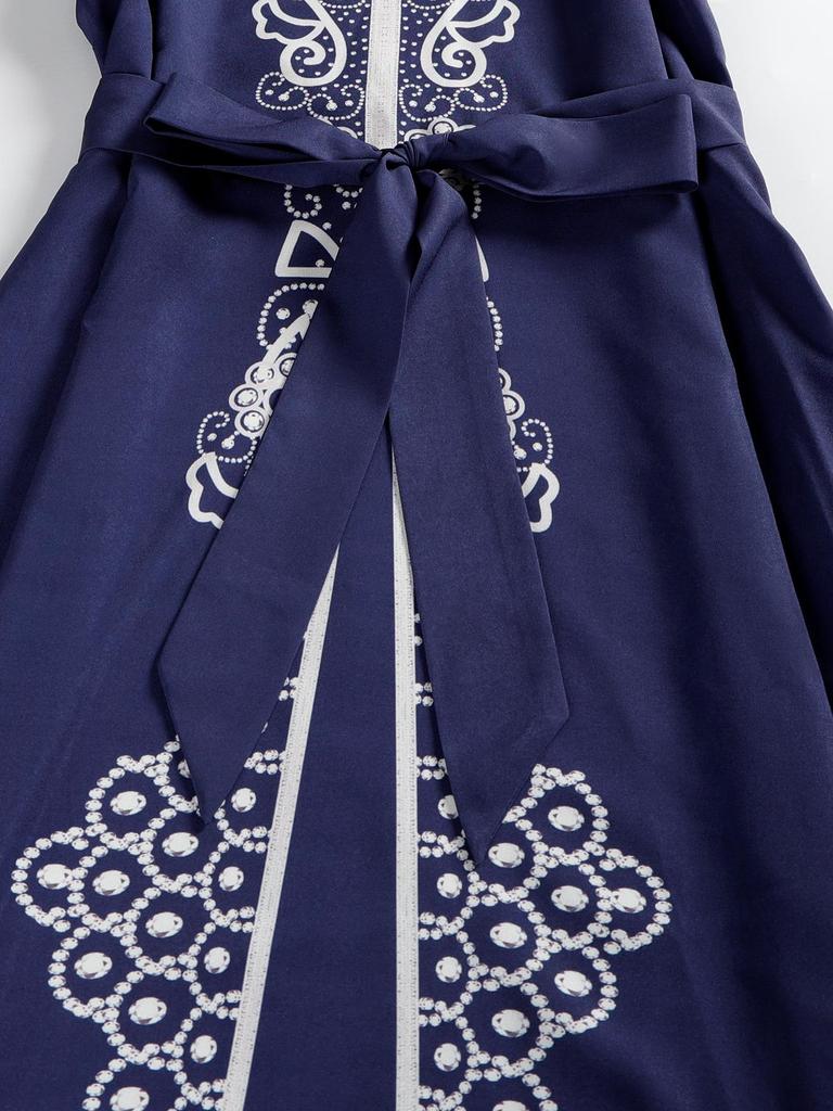 Arabic Party Bell Sleeve Digital Print Long Dress