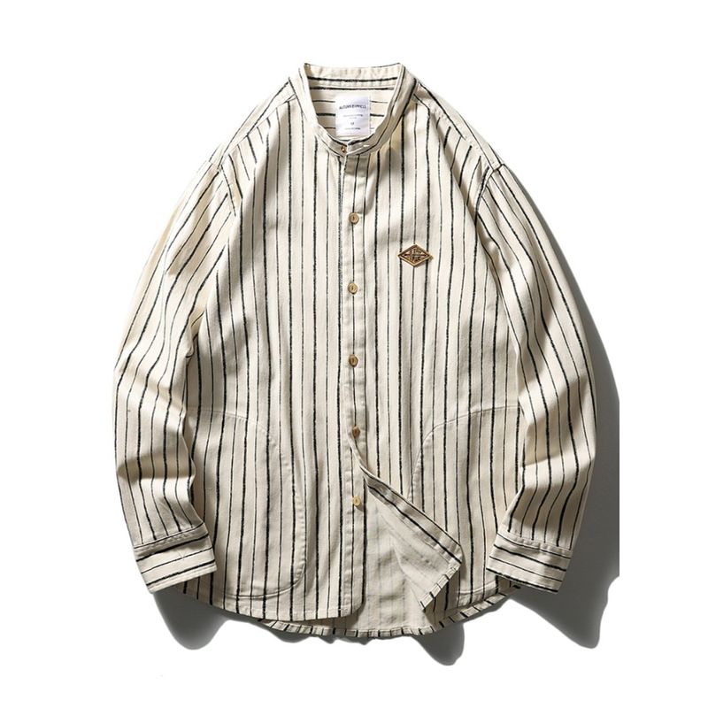Japan fashion Retro Designer Stripe Shirts Men's Long sleeve Spring and Autumn Outerwear Export Men's Cotton Casual Shirt