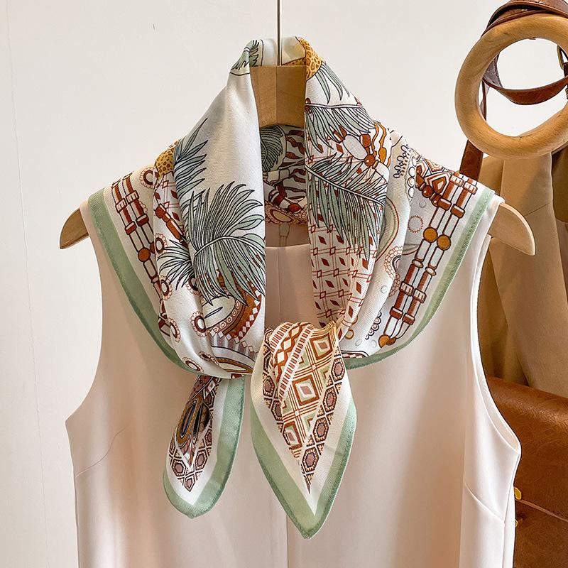 2024 Luxury Animals Floral Print 70cm Cotton Velvet Square Scarf for Women Soft Neckerchief Lady Hijab Neck Tie Hair Headbands