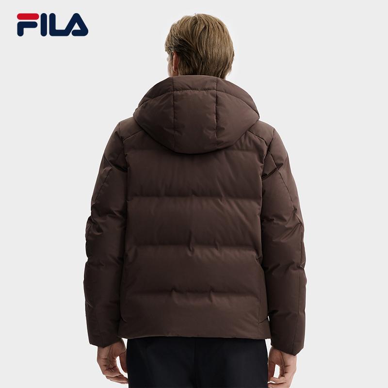 FILA Blue Fashion Trendy Retro Versatile Goose Down Comfortable Warm Puffy Hooded Down Jacket Men outerwear Brown F11M542905FBN