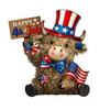 Stars And Stripes Cow Decor 2 Pcs 4th of July Patriotic Highland Figurines, Wooden Independence Day Red USA Themed Home Decoration White Blue