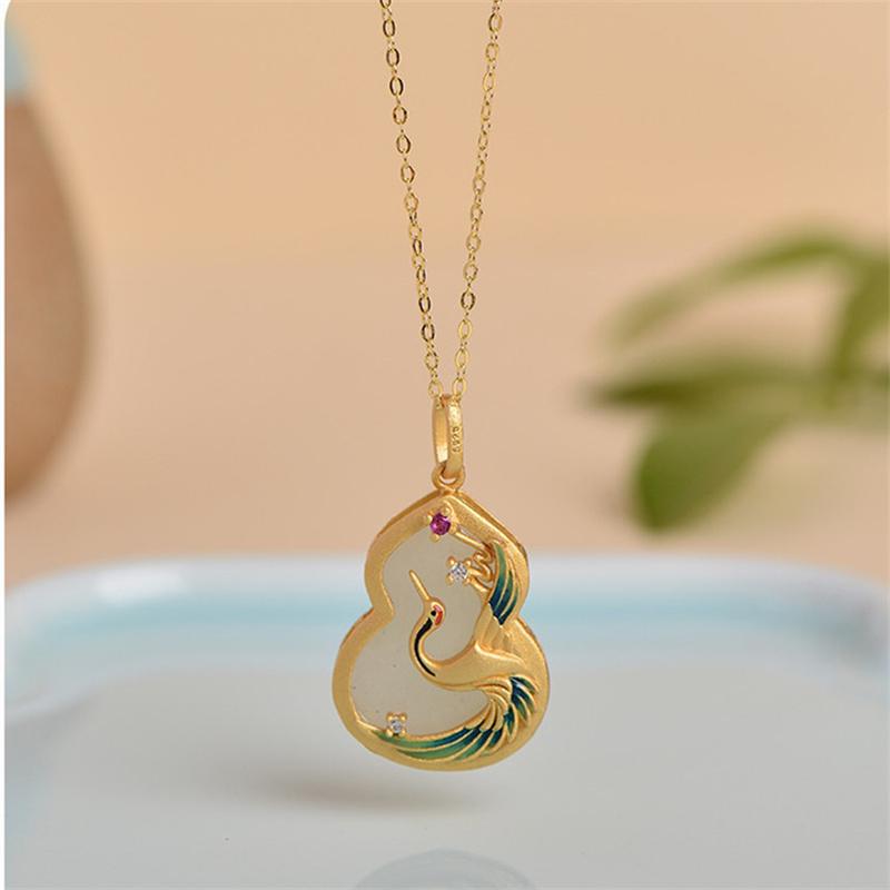 Retro Jade Phoenix Pendant Necklace For Lady Bridal Wedding Accessories Fashion Women Silver 925 Chain Necklace Jewelry Female