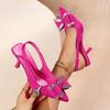 Large Size Fashion Rhinestone Bow Slippers Women's Pointed Head Thin Heel High Fashion Outer Bag Head Sandals