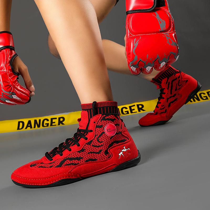 Men Wrestling Boots Boxing Sneakers Teenagers Knit Gym Training Fighting Sneakers Combat Trainers Non-slip Squat Training Shoes