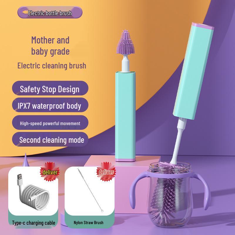 Long-lasting Electric Baby Bottle Cleaning Brush with Food-Grade Bristles for Powerful and Efficient Cleaning - A Must-Have for Moms and Babies.