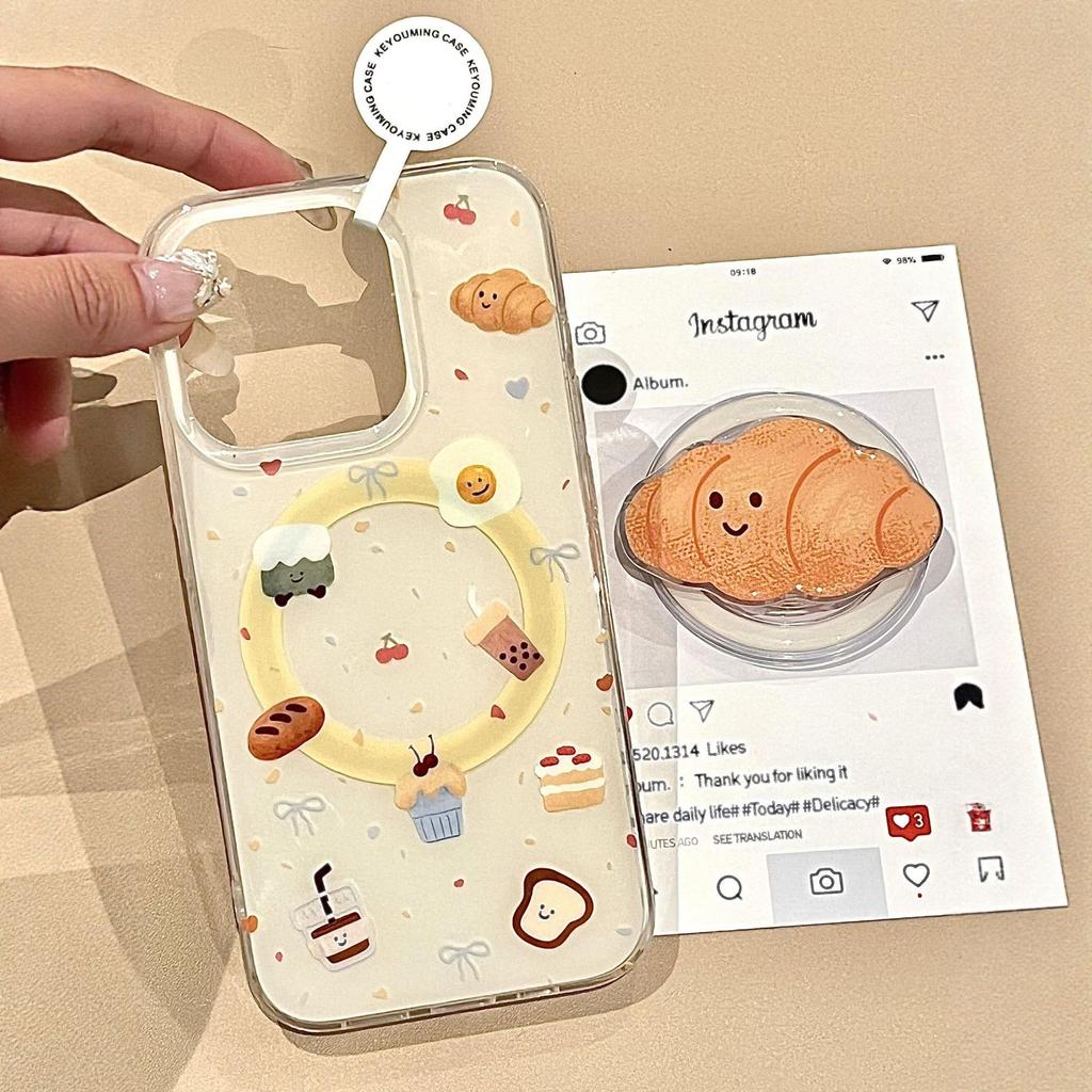 Ins Wind Bull Horn Magnetic Bracket for Apple 16Promax Phone Case for IPhone 17/14 Women 13 Autumn/Winter