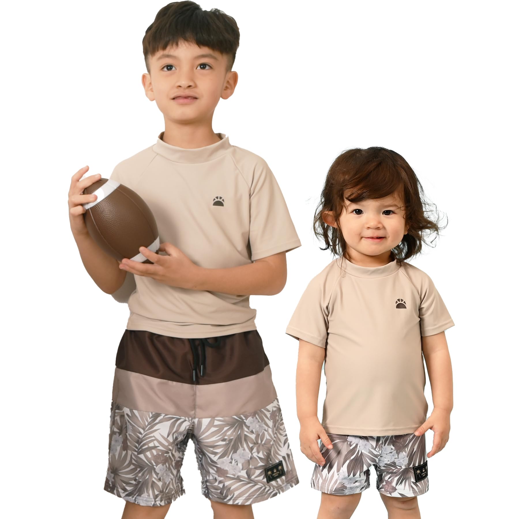 

ak1131 set of rash guard and botanical print swimsuit for babies and children [AMUSA] 2-piece short-sleeved kids, boys, surf, babies, (brown, 160)