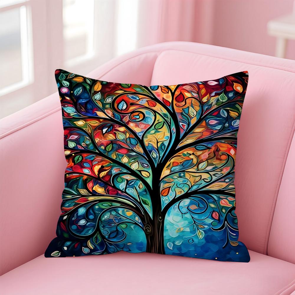 Colored Tree Anime Cushion Cover Pillow Case Soft Friendly Fabric  Concealed Zipper