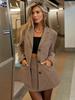 Retro Houndstooth Lapel Blazer & High-Waisted A-Line Skirt Set for Women
