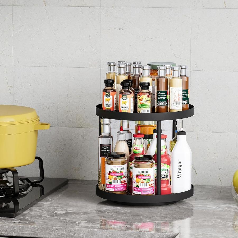 2 Tier  Organizer Two Tier  Turntable for Kitchen Countertop Spice Rack Organizer Rustic Brown 9.8  x 9.8  x 8.8 United States