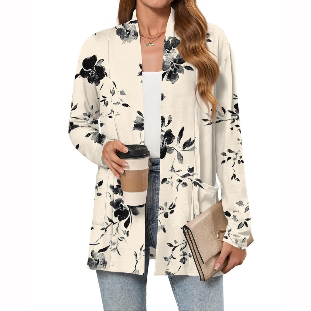 Women's Lightweight Cardigan Sweaters Open Front Long Sleeve Casual Loose Thin Cardigans With Pockets