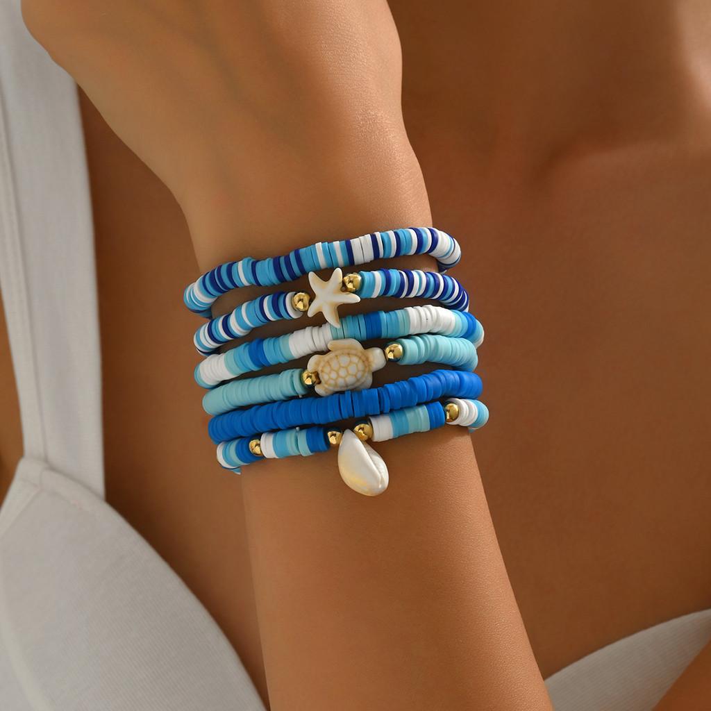 Bohemian Ocean Style Handmade Soft Clay Bracelet With Shell Beads For Summer Travel Gift