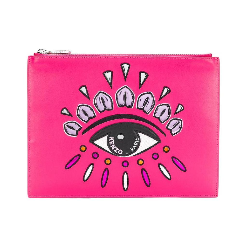 Kenzo Iconic Eye Embroidered Logo Embossed Leather And Polyurethane Clutch Women Clutch Deep-Purple F852SA607L2226