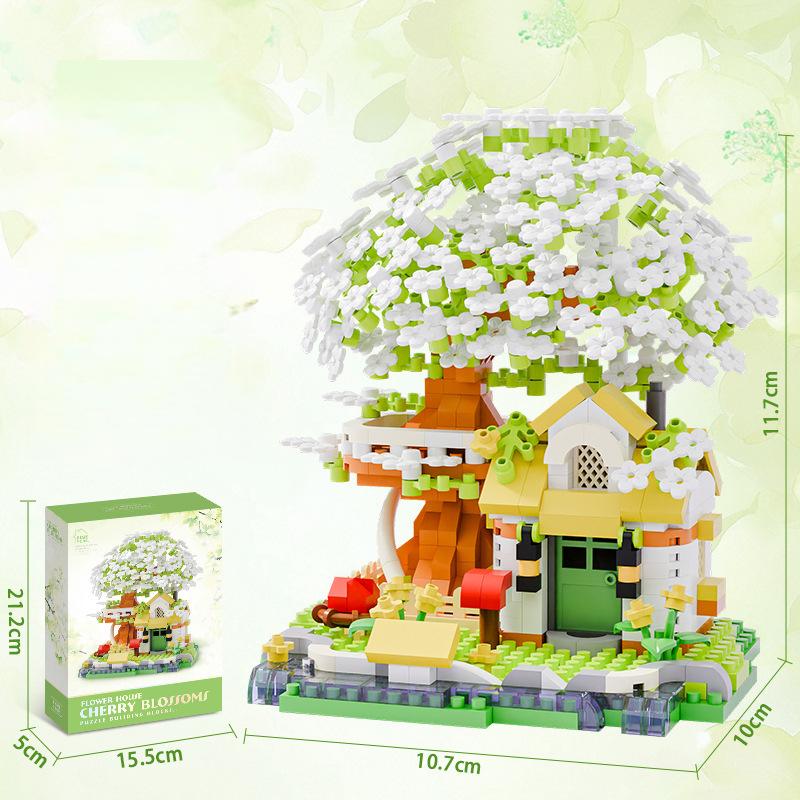 Four Seasons Cherry Tree House Building Blocks Simulation Street View Building Blocks Children's Educational Toys