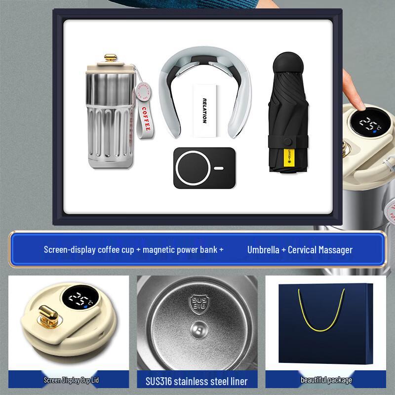 Business Gift Set with Coffee Cup, Neck Massager & More