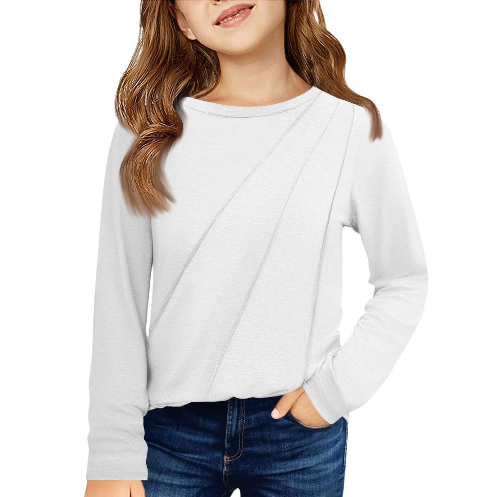 

Girls Long Sleeve Tee - Pleated Round Neck Casual Top 160 білий