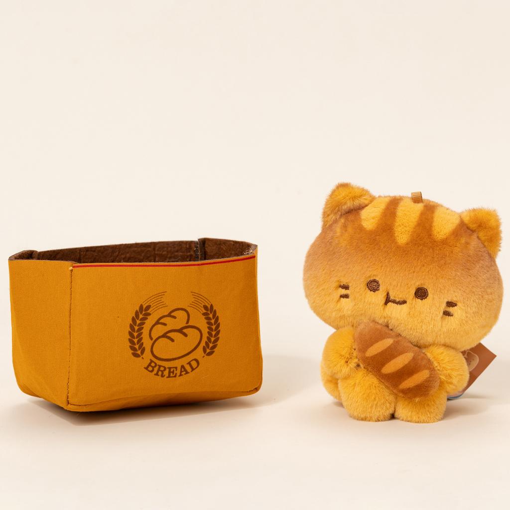 Mini Cute Bread Kitten Plush Toy with Small Box Kawaii Chef Cat Soft Doll Dessert Shop Decoration Adorable Gift