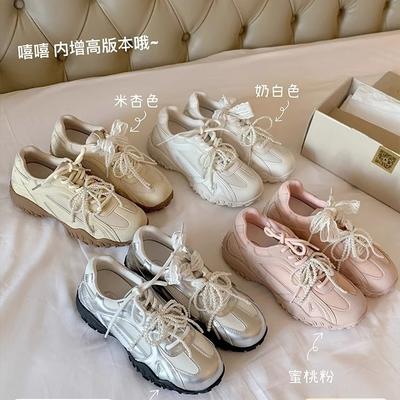 Age-reducing Silver Pearl Double Shoelaces Splicing Round Head German Training Shoes Women's Ballet Casual Spring and Autumn Versatile Forrest Gump Bo