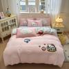 Cute Pink Cartoon Cat Towel Embroidery Girls Kids Bedding Set Soft Washed Cotton Duvet Covers Set Bed Sheet Pillowcases 3/4Pcs