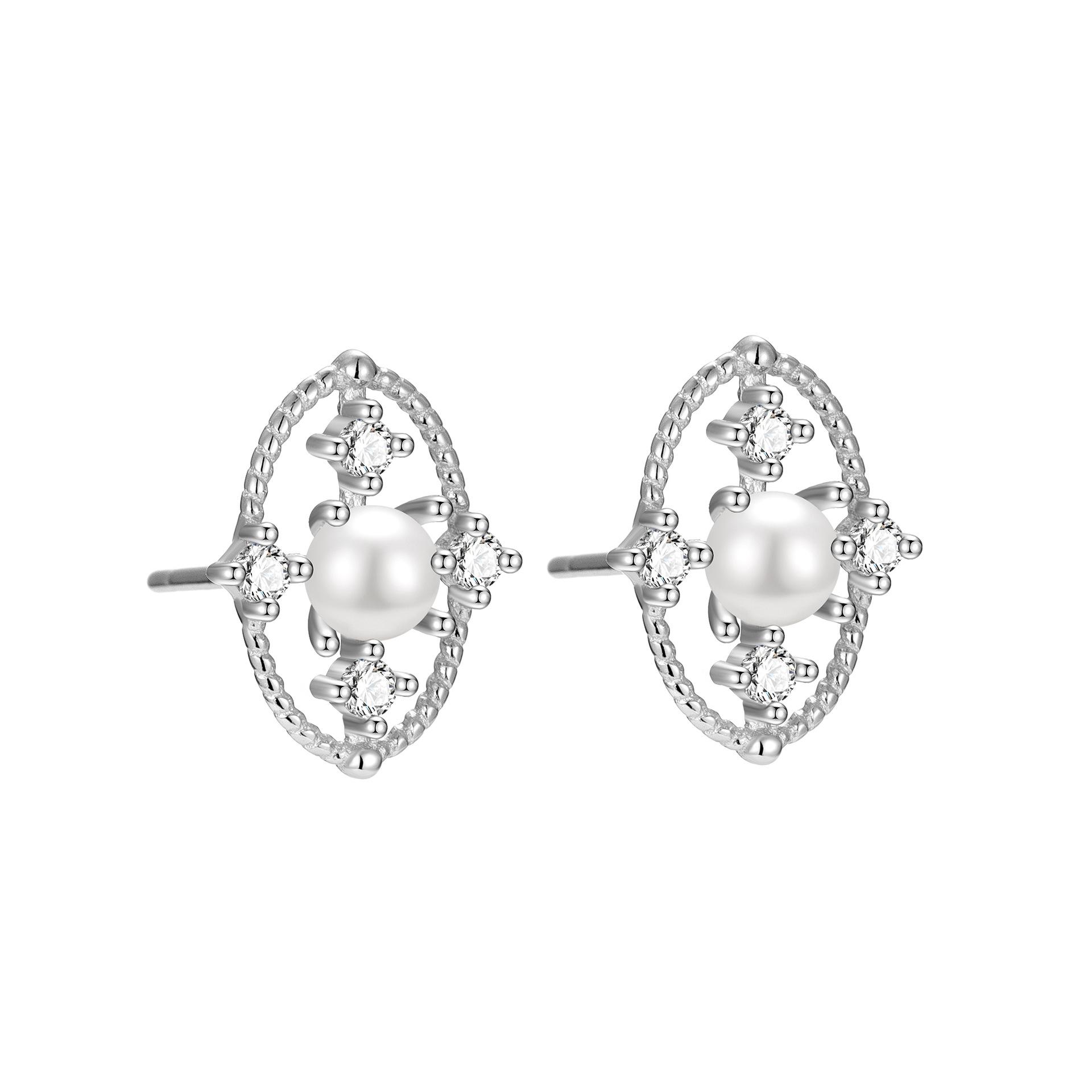 925 Sterling Silver French Hollow Oval Shell Pearl Earrings for Women Elegant Retro Party Jewels серебряный