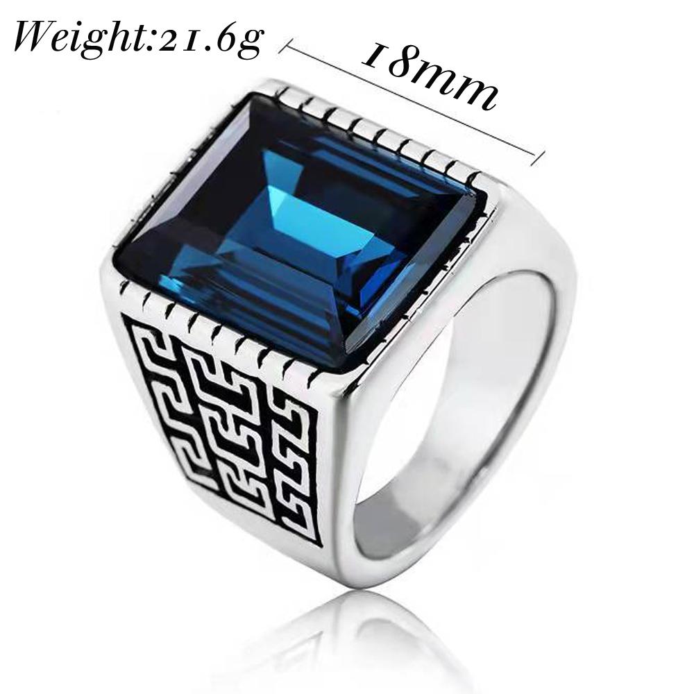 Men's Red Blue CZ Stone Gem Ring Vintage Stainless Steel Ring Men Wedding Bands Ring for Male Jewelry Anel