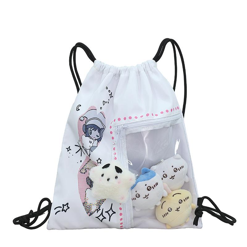 Ancient cute angel bear drawstring bag cute pain bag double shoulder canvas bag versatile large capacity niche backpack