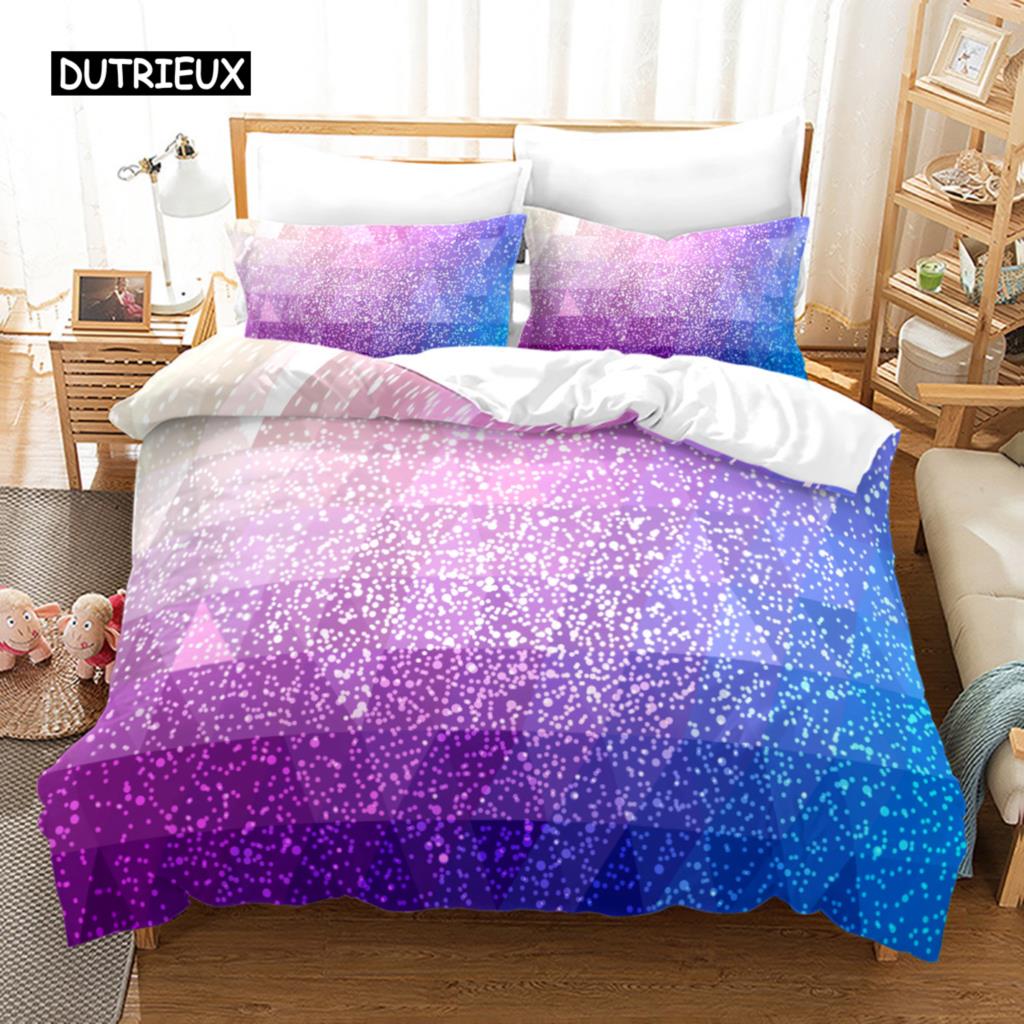 Gradient Duvet Cover Set Microfiber Rainbow Striped Glitter Sequins Quilt Cover Double Queen King Size 2/3pcs Comforter Cover