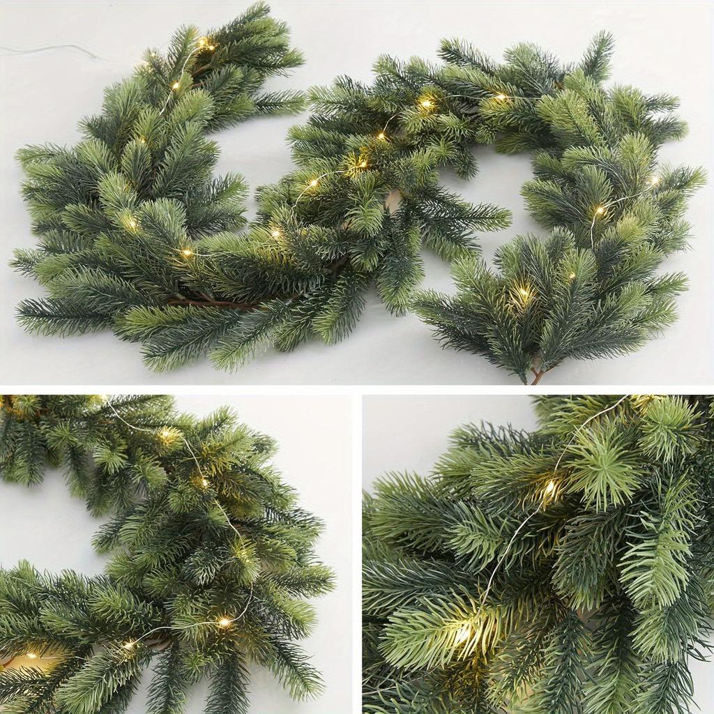 Christmas Artificial PE Hanging Rattan Decorative Cedar Garland with LED Light Garland for Mantel Fireplace Tablecloth