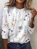 Fashion Women Long Sleeve Cross Border Floral Print Trendy T-Shirt European American