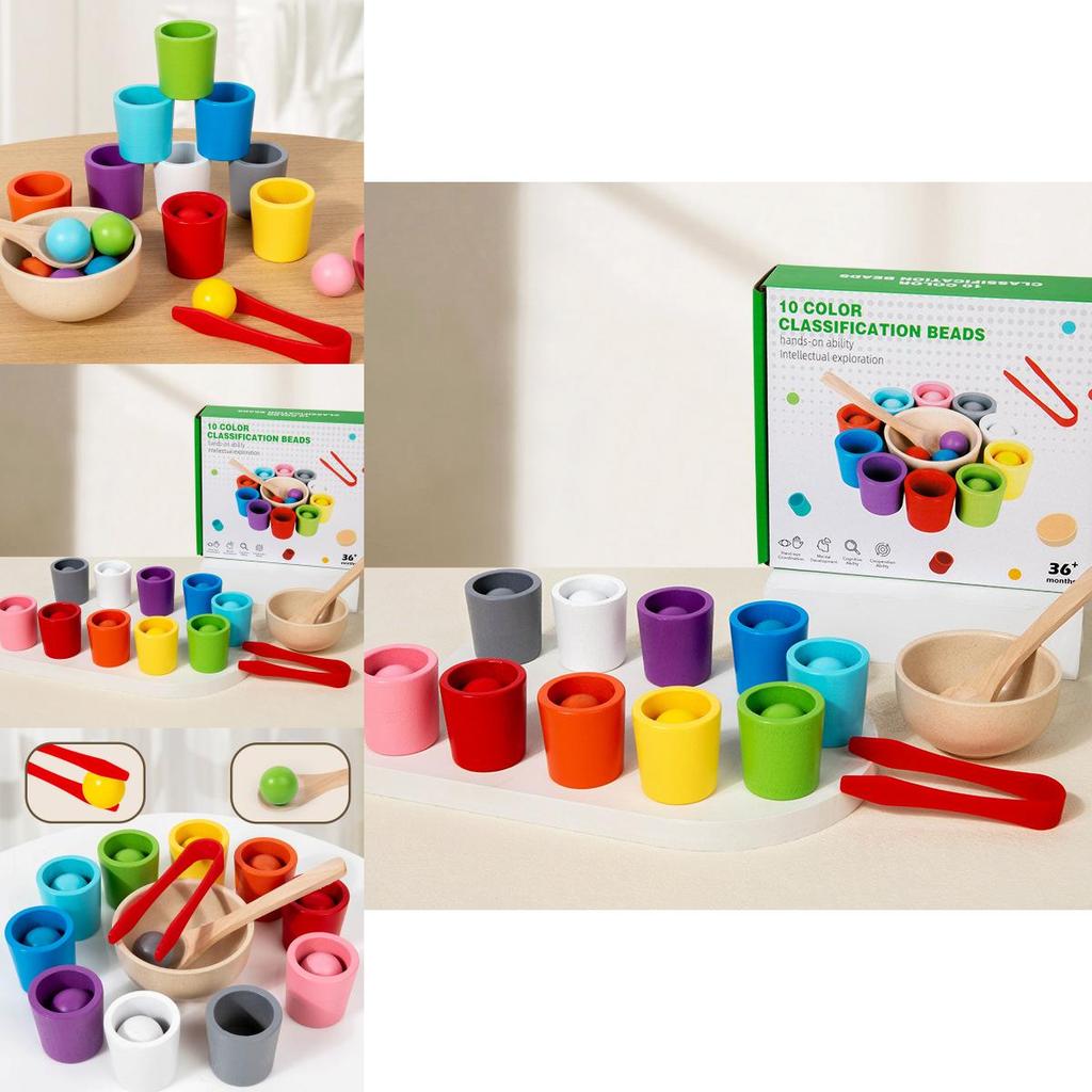 Wooden Montessori Color Sorting Cups Educational Toy For Childrens Cognitive Development