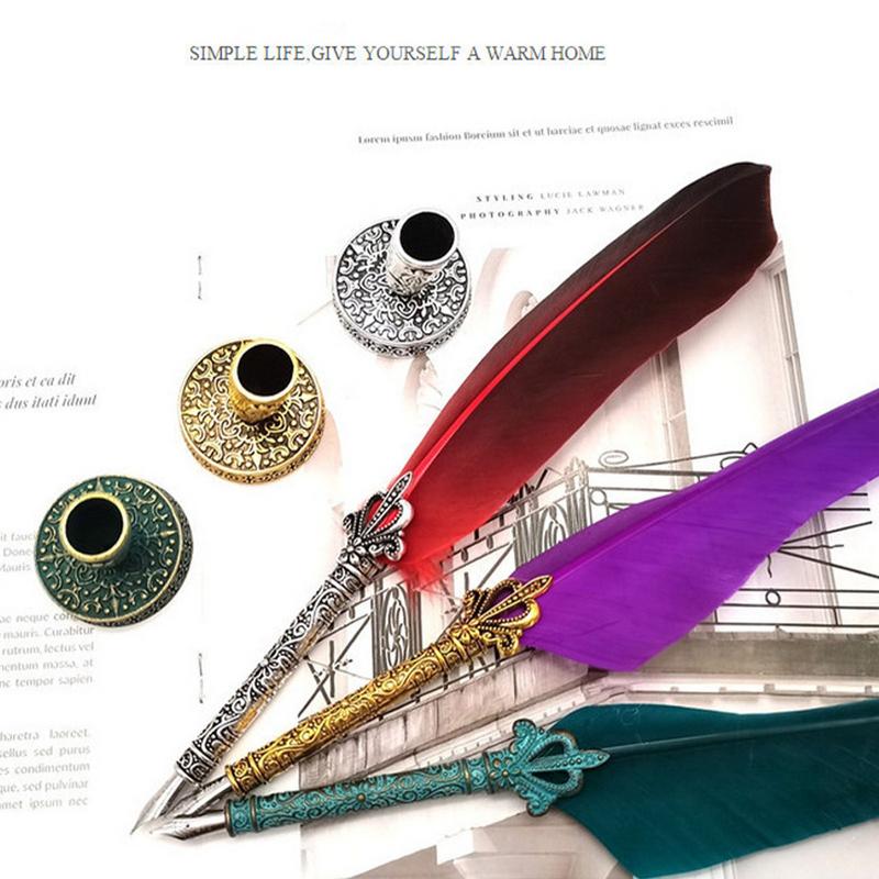 Vintage Feather Pen Holder Creative Quill Dip Gift Writing Tools Office School Supply Pen Base Without Pen Office Stationery #W0