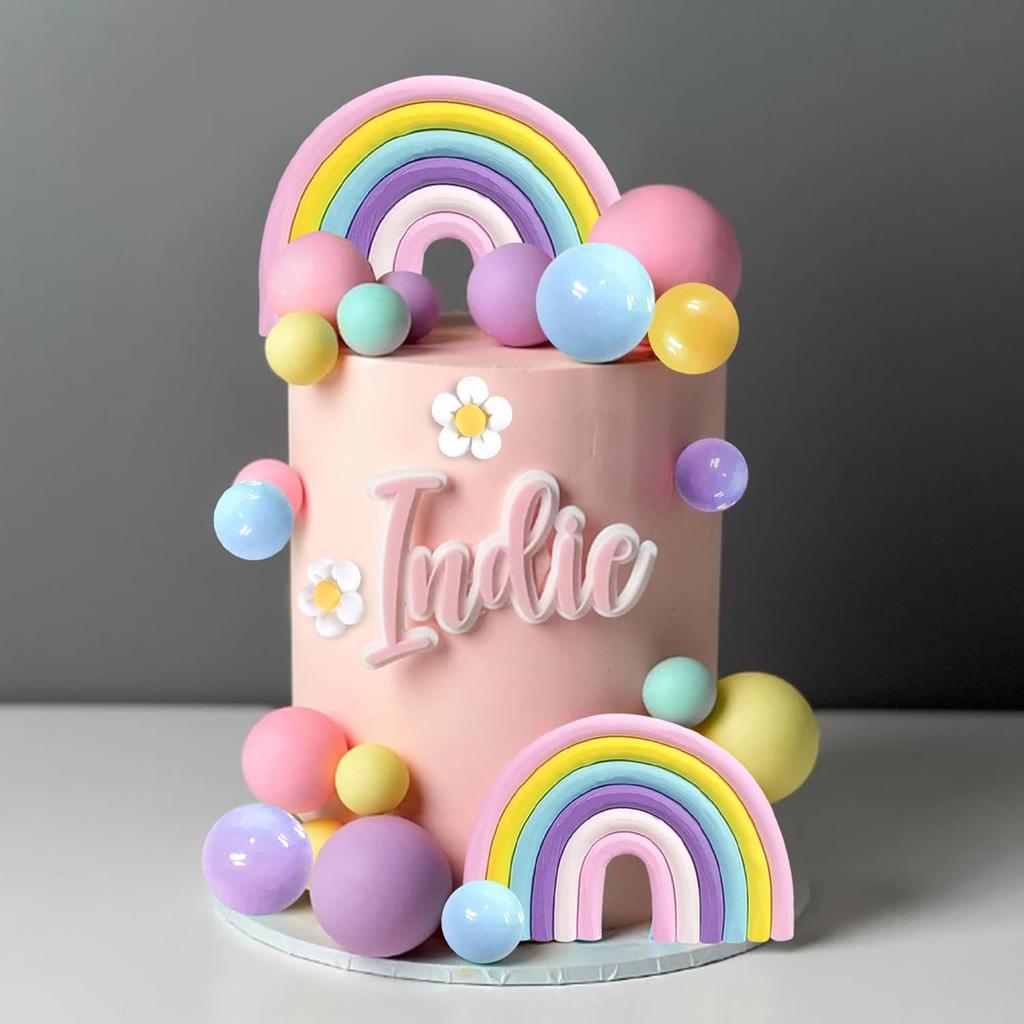 Cake Toppers Boho Cake Topper Hippie Decorations with Flower Rainbow Balls for Girl Birthday Party Boho Groovy Party Supplies